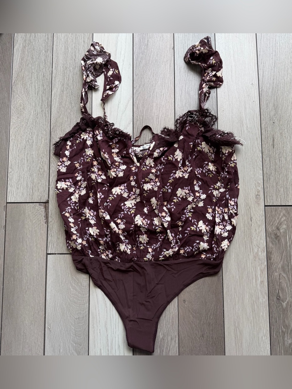Free People Intimately Floral Lace Bodysuit Burgundy Size M
